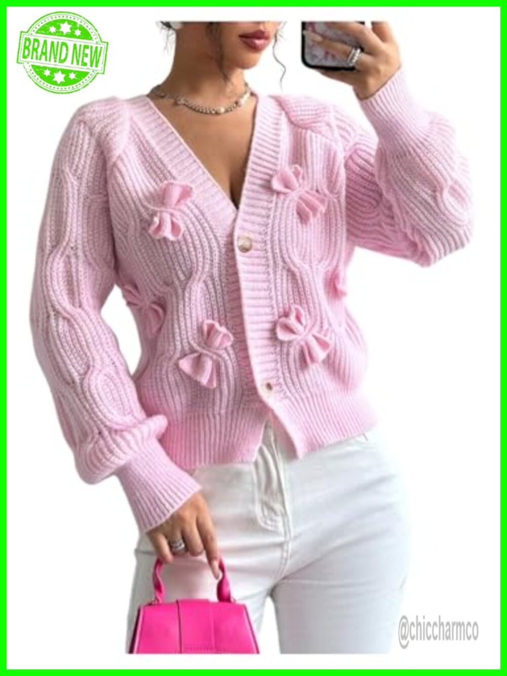 Women's Bow Cardigan Button Up Open Front Oversized Sweater